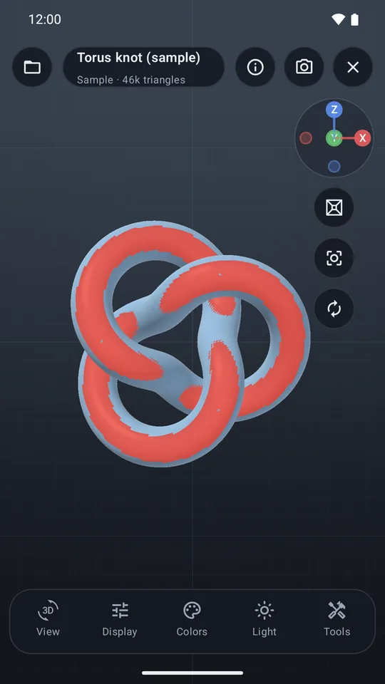 Overhangs painted red on the underside of a torus knot.